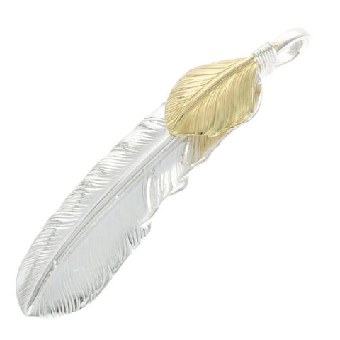 K18 Gold heart with extra large Silver feather facing left New Authentic from Japan