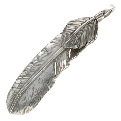 Silver heart with extra large Silver feather facing left Authentic from Japan