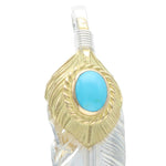 K18 Gold Heart TQ (turquoise) with extra large Silver feather facing right New Authentic from Japan