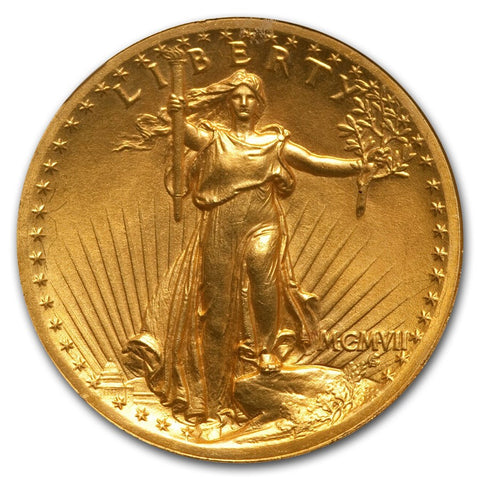 1907 $20 Saint-Gaudens Gold Coin High Relief Wire Rim MS-65 NGC