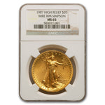 1907 $20 Saint-Gaudens Gold Coin High Relief Wire Rim MS-65 NGC