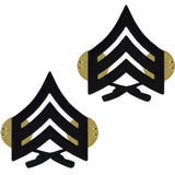MARINE CORPS CHEVRON: SERGEANT - BLACK METAL, SOLID BRASS COLLAR RANK INSIGNIA BY VANGUARD AUTHENTIC MADE IN USA