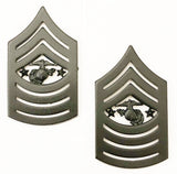 MARINE CORPS CHEVRON: SERGEANT MAJOR OF THE MARINE CORPS - BLACK METAL, SOLID BRASS COLLAR RANK INSIGNIA BY VANGUARD AUTHENTIC MADE IN USA
